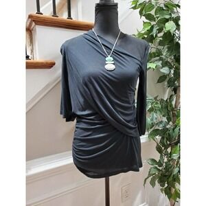 Izzue Collection Women Black 100% Tencel Long Sleeve V-Neck Casual Shirt